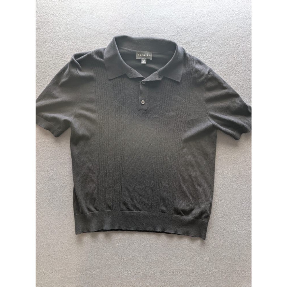 PREMISE Men's Black Short Sleeve Polo Shirt Cotton Modal Blend Size L/G